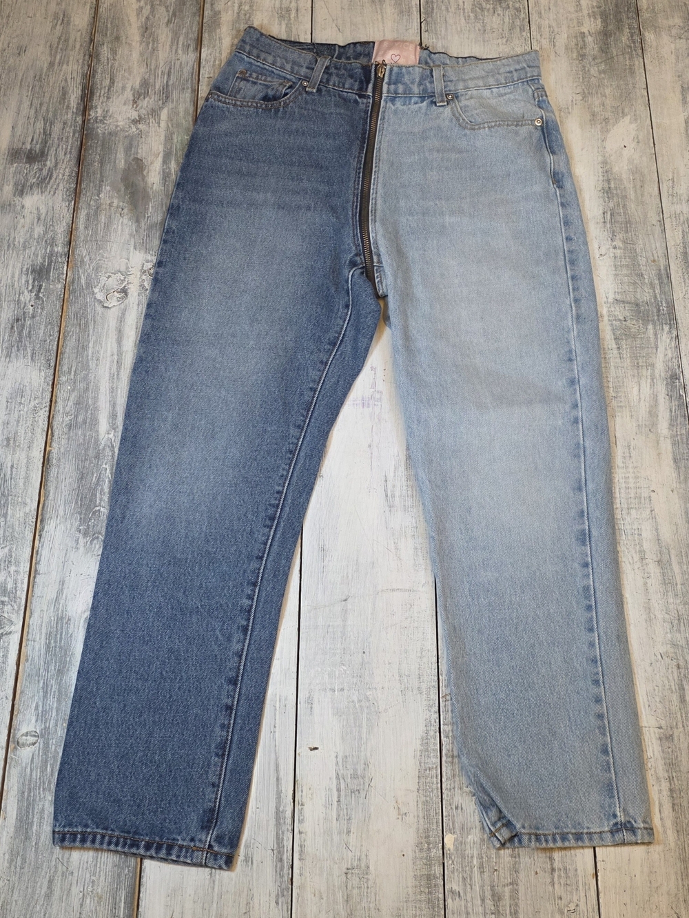 Revice Yin Yang Crop High Rise Zippered Two-Tone Blue Split-Leg Women's Jeans 30
